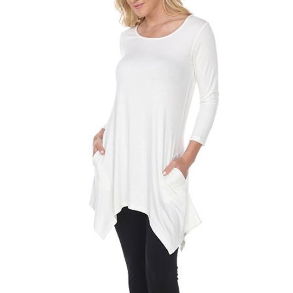 White Mark Tunic Top Womens‎ Small White Lagenlook Sharkbite Hem Peasant Blouse